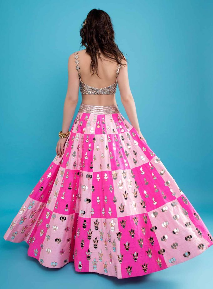 Pink on pink colour blocked lehenga
