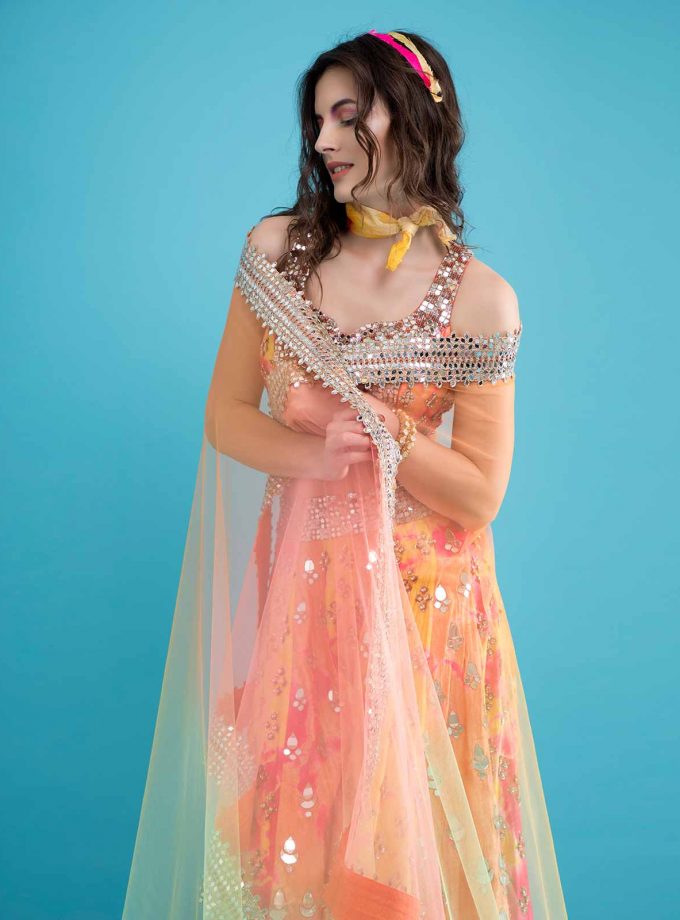 2 colour vertical patchwork tie dye lehenga