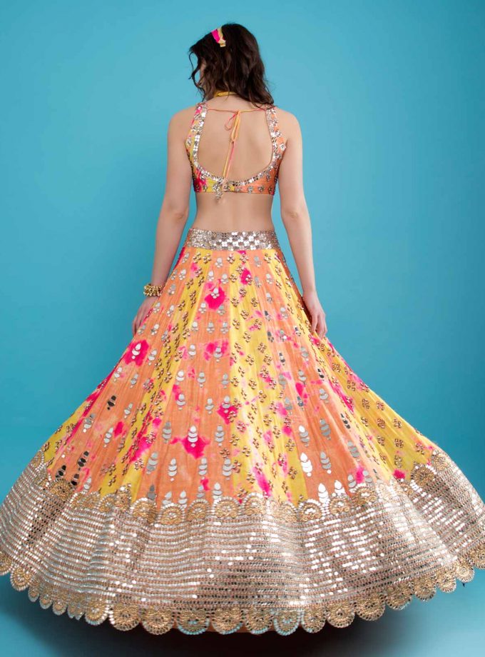 2 colour vertical patchwork tie dye lehenga