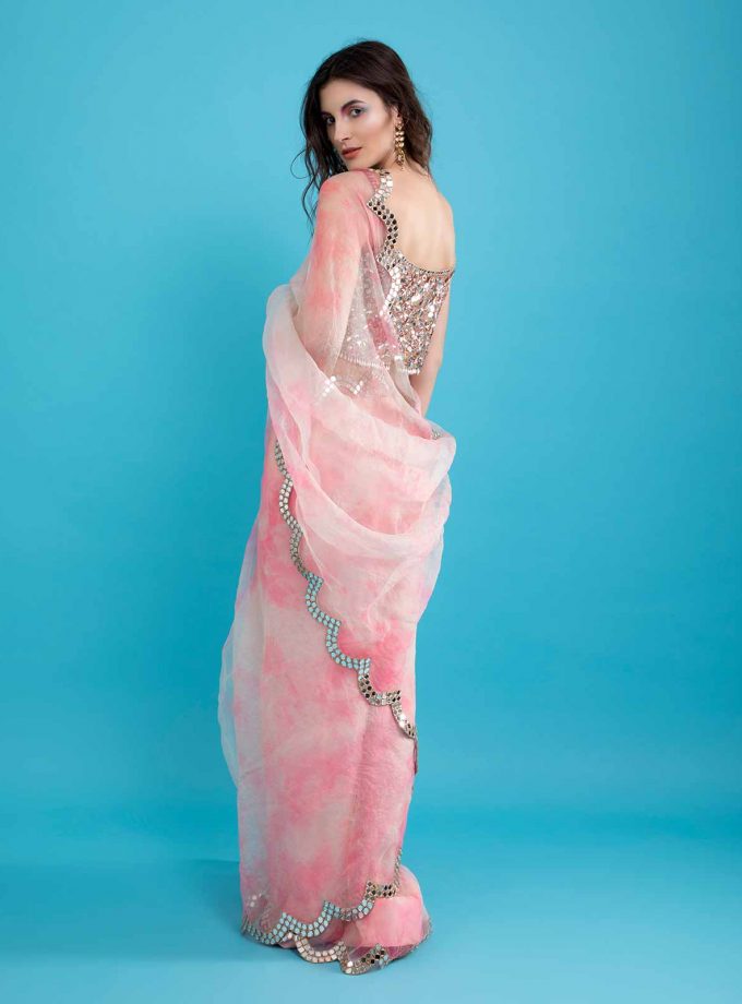 Ivory & candy organza sari