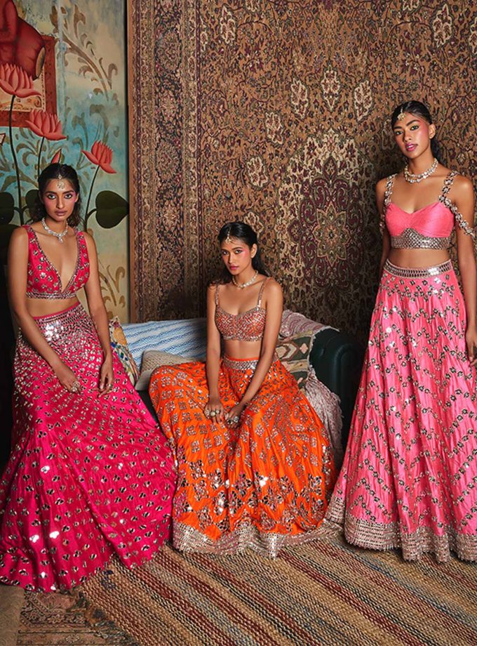 Millennial pink chevron lehenga choli