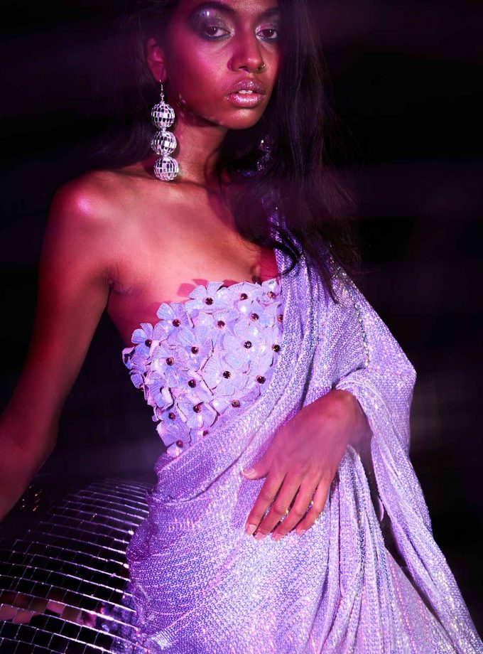 2-tone lavender sequin sari