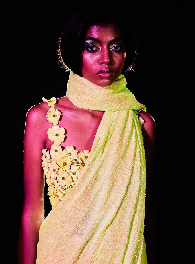 Neon textured sequin sheeted sari