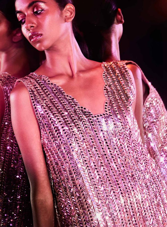 Rosegold sequin & mirror mini dress