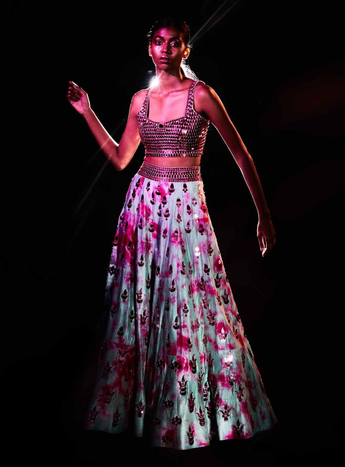 Aqua pink lehenga choli dupatta