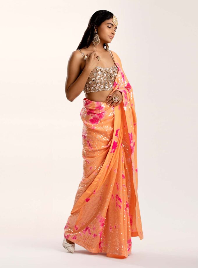 Burnt orange sequin sari