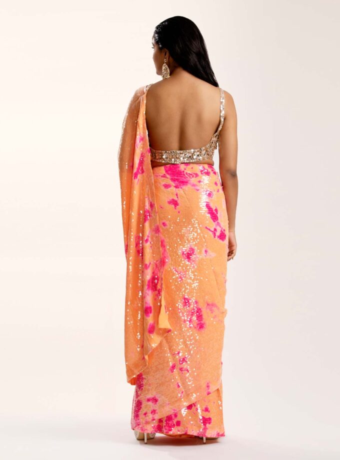 Burnt orange sequin sari