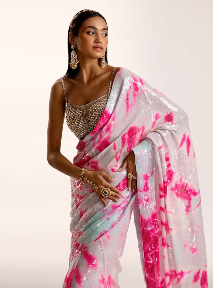 3 shade sequin Sari