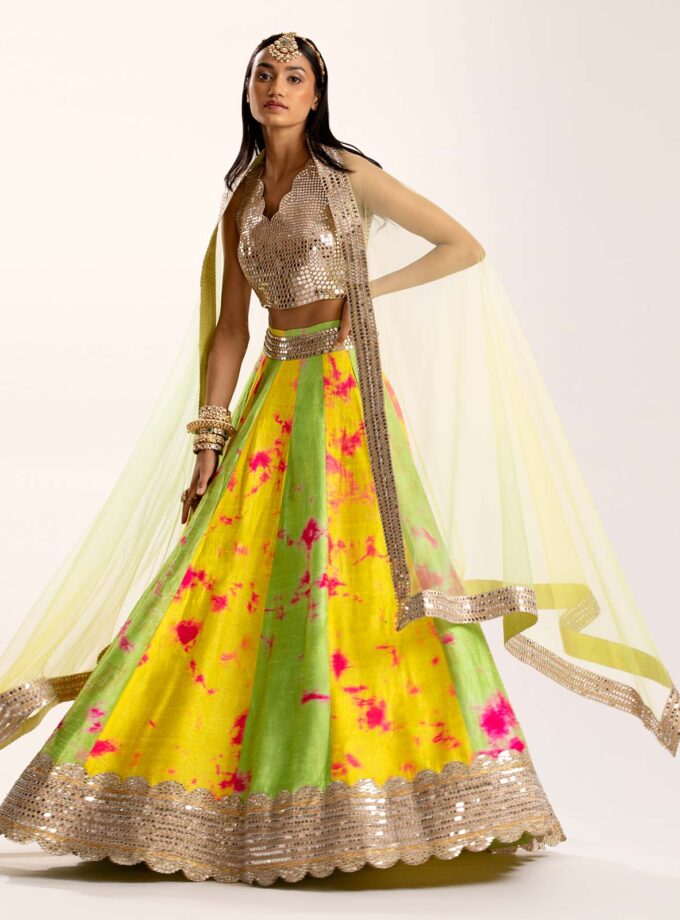 Lemony colour blocked lehenga