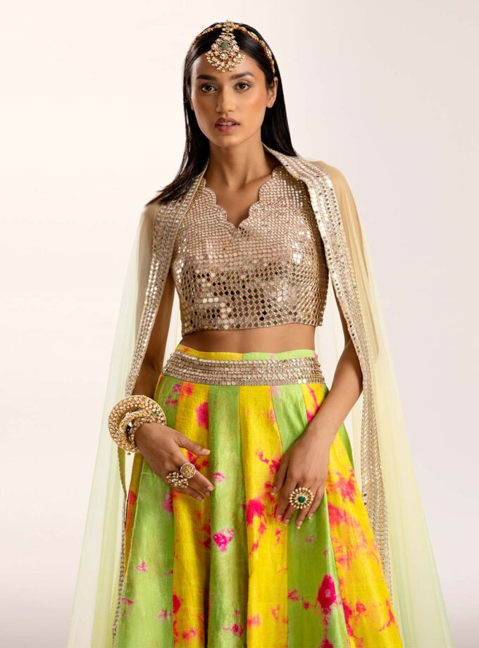 Lemony colour blocked lehenga