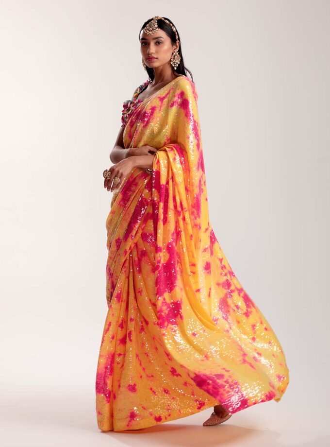 Sunflower pink sequin sari