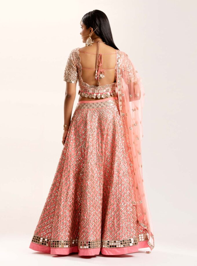 Peach diamond booti lehenga