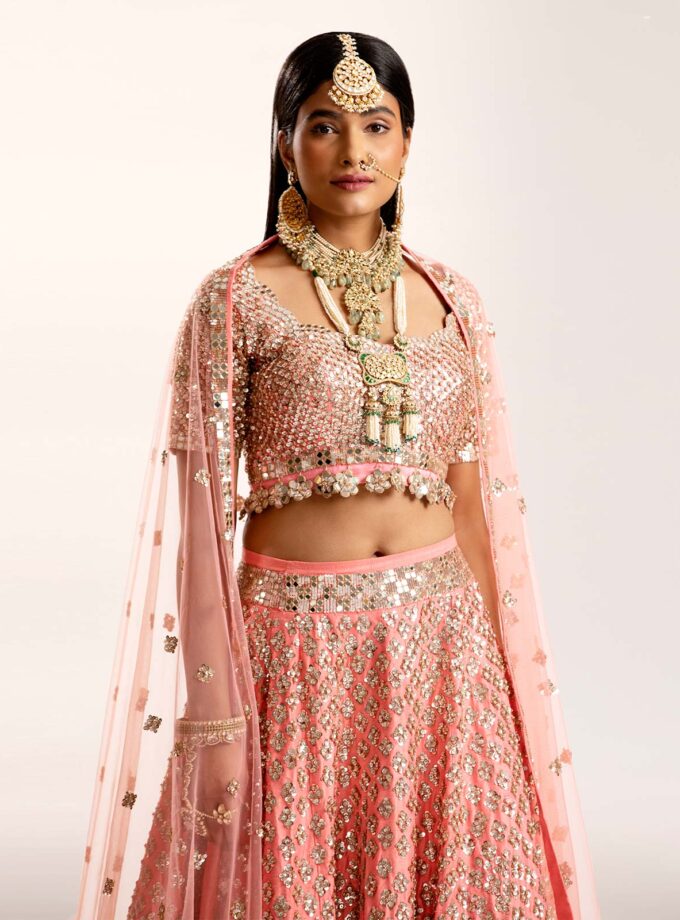 Peach diamond booti lehenga