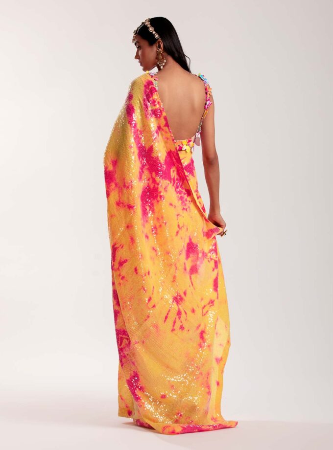 Sunflower pink sequin sari