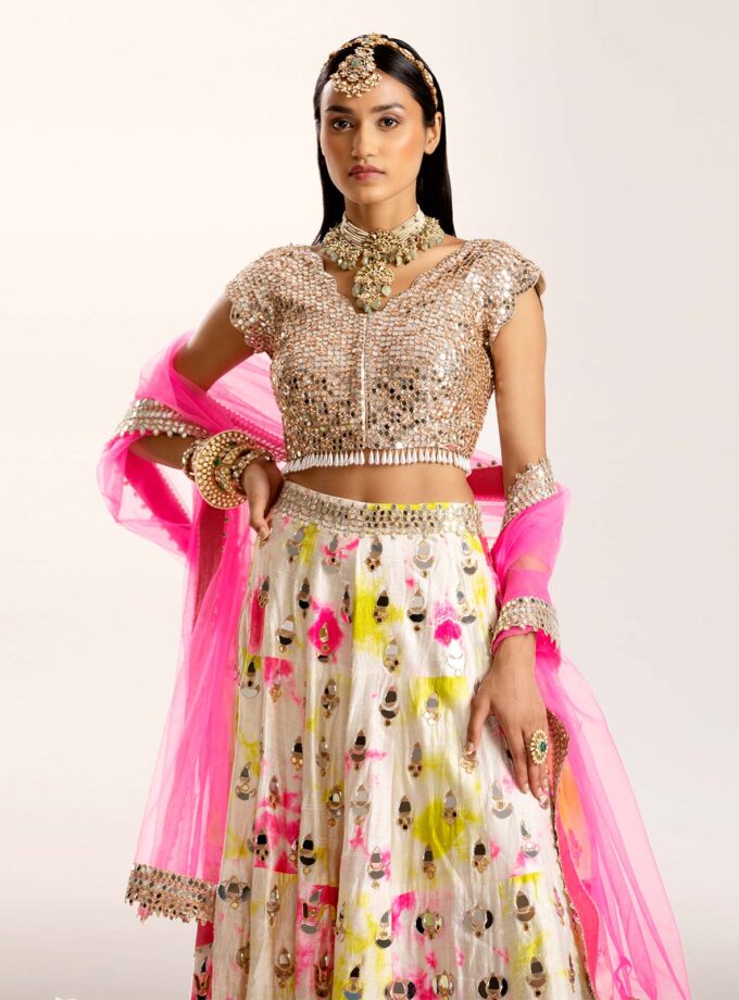 Ivory patchwork lehenga