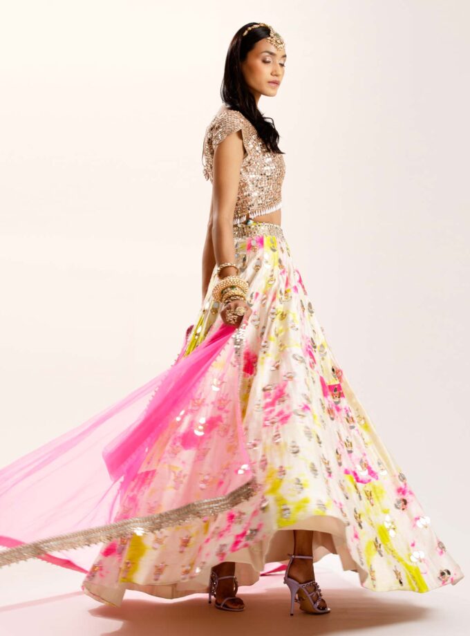 Ivory patchwork lehenga