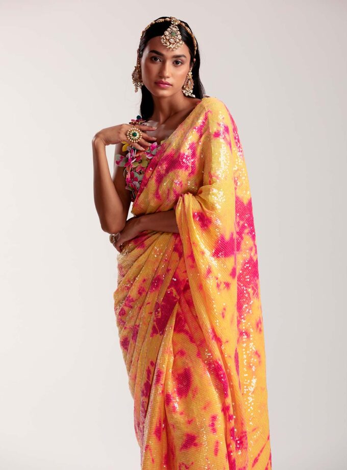 Sunflower pink sequin sari