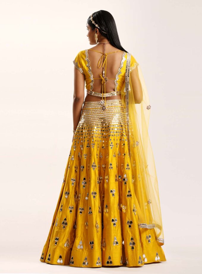 Mustard falling drops lehenga