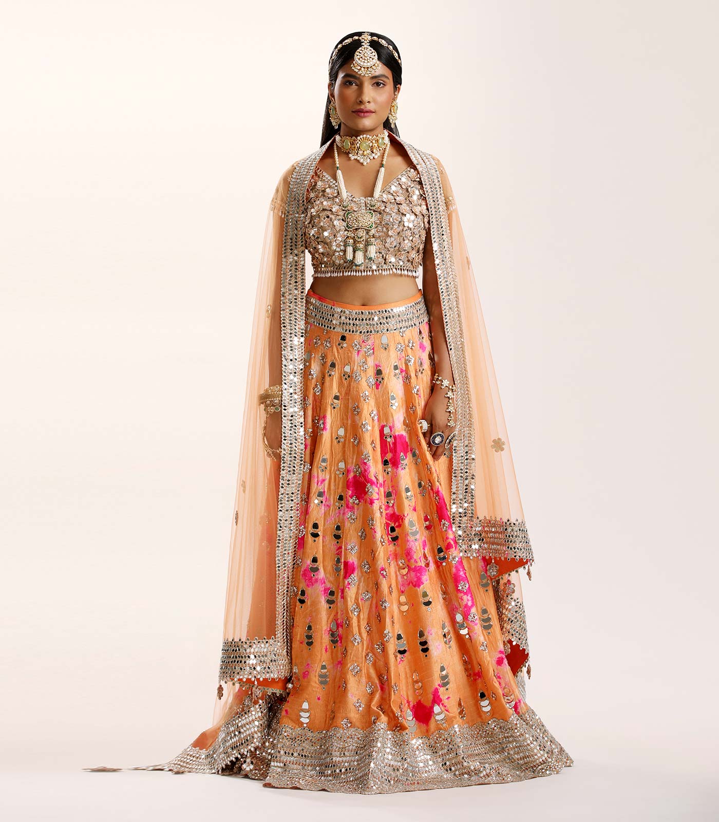 Buy Orange Organza Embroidered Mirror Work Scallop Bridal Lehenga Set For  Women by Aneesh Agarwaal Online at Aza Fashions.