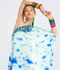Powder blue stained one-shoulder Kaftan